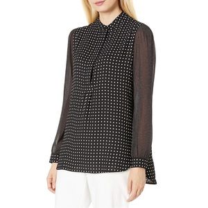Anne Klein Dot Print Long Sleeve Blouse, M